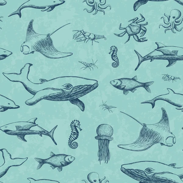 El çekilmiş deniz yaşamı desen