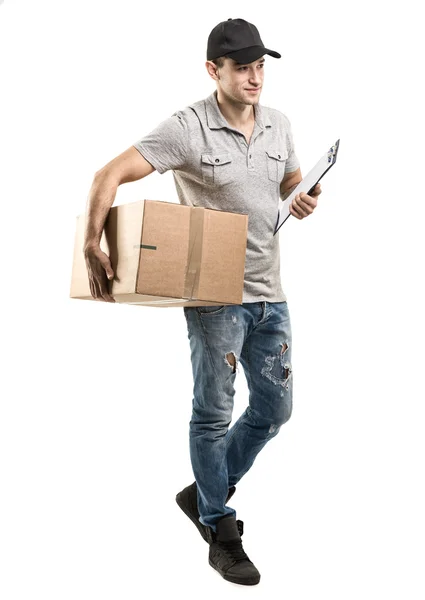 Courier carries parcel — Stock Photo, Image