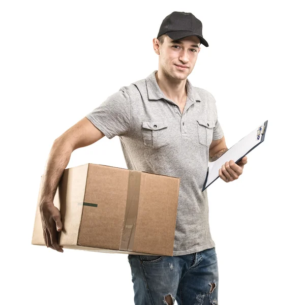 Courier draagt perceel — Stockfoto