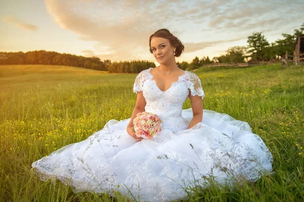 Noiva em vestido de noiva na natureza — Fotografia de Stock