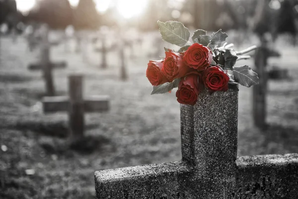 Muchas lápidas en el cementerio — Foto de Stock