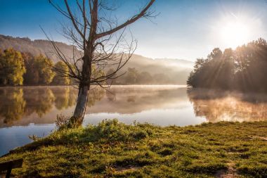 Nehirli sonbahar manzarası