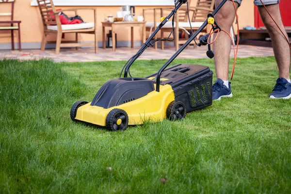 Cortador de grama, grama verde, equipamentos, corte, jardineiro, cuidado, trabalho — Fotografia de Stock
