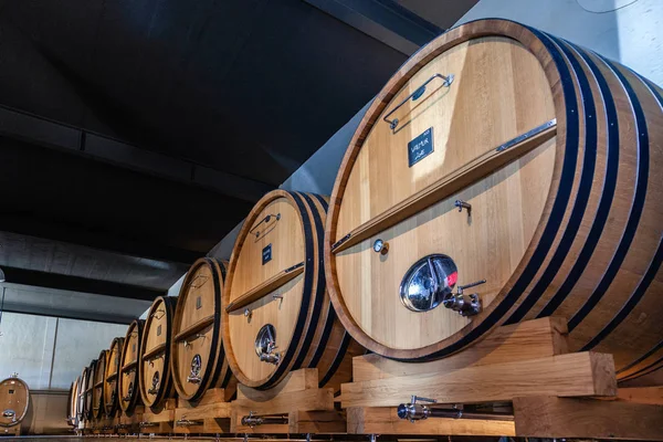 França Lyon 2019-06-21 linhas barris de madeira gigantes, envelhecimento, fermento — Fotografia de Stock