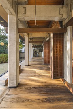 tokyo, japan - january 07 2019: The outer corridor of Tennoji in the cemetery in Yanaka, Tokyo.