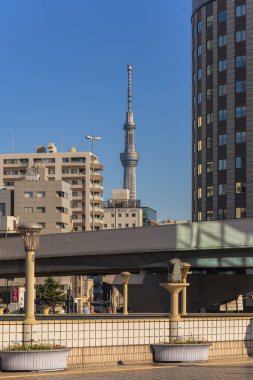 tokyo, japan - january 07 2020: Deck of Ueno station and Tokyo Skytree Tower in background.