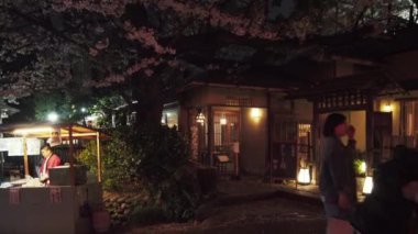 ueno, japan - Nisan 05 2019: Japon geleneksel restoranı Inshotei 'nin Ueno Park, Tokyo, Japonya' daki Hanami Festivali sırasında kiraz ağaçlarıyla çevrili 