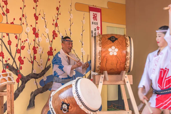 Tokyo Japonsko Březen 2019 Japonské Bicí Wadaiko Nebo Taiko Hrají — Stock fotografie