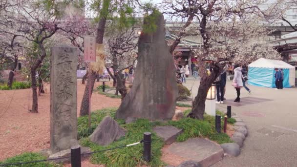 Kámen používaný jako nástěnka pro ztracené děti v éře Edo. — Stock video