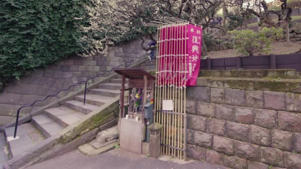 Vidéo statique d'une statue en pierre du bodhisattva Fukkou Jizo dans le Yushima Tenmangu de Tokyo . — Video