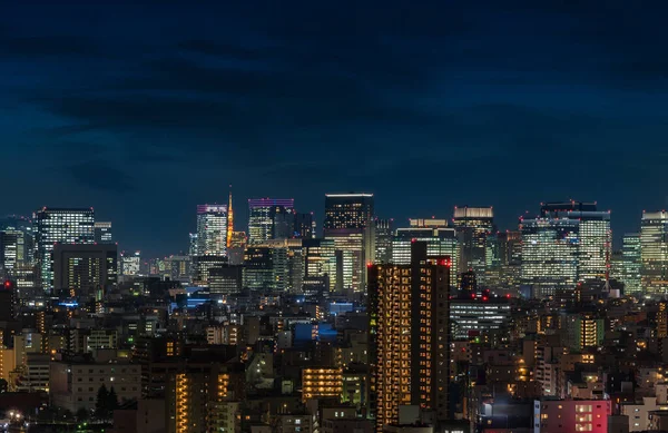 Noite Aérea Vista Panorâmica Dos Arranha Céus Tóquio Iluminado — Fotografia de Stock