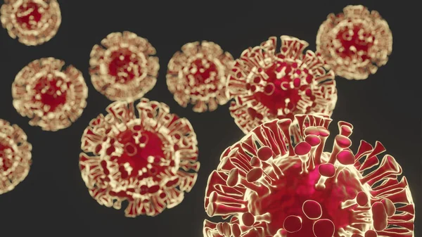 Coronavirus Covid-19, virüs al mikroskopisi. Illustrazion 3D