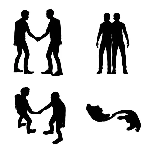 Isolated Silhouette Men Shaking Hands — Stock Photo, Image