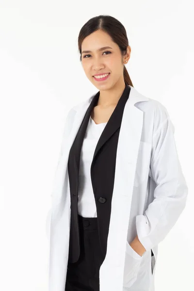 Portrait Asian Attractive Young Female Doctor White Coat Medical Science — Stock Photo, Image