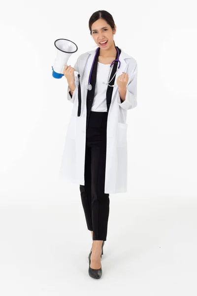 Portrait Asian Attractive Young Female Doctor White Coat Medical Science — Stock Photo, Image