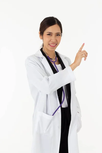 Портрет Азіатської Привабливої Молодої Жінки Лікаря Білому Пальто Про Медичну — стокове фото