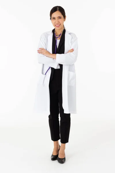 Portrait Asian Attractive Young Female Doctor White Coat Medical Science — Stock Photo, Image