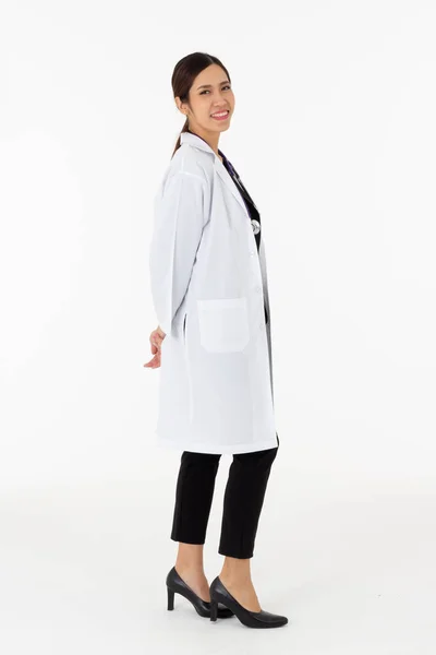 Portrait Asian Attractive Young Female Doctor White Coat Medical Science — Stock Photo, Image