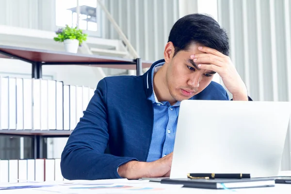 Young Businessman Sitting Modern Office Has Feel Stressed Result Business Stock Image