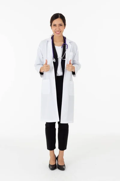 Portrait Asian Attractive Young Female Doctor White Coat Medical Science — Stock Photo, Image