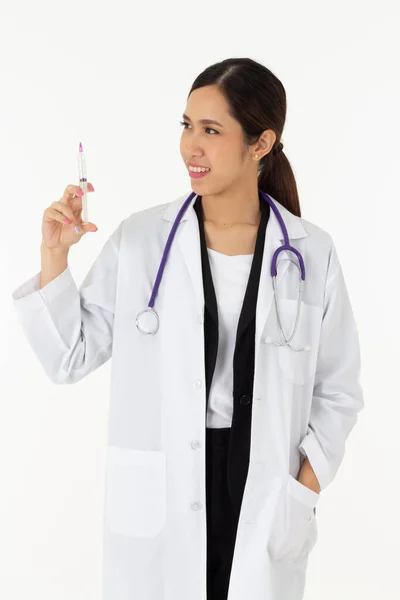 Portrait Asian Attractive Young Female Doctor White Coat Medical Science — Stock Photo, Image