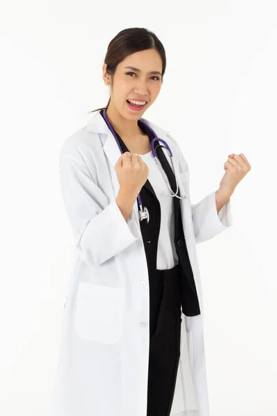 Portrait Asian Attractive Young Female Doctor White Coat Medical Science — Stock Photo, Image