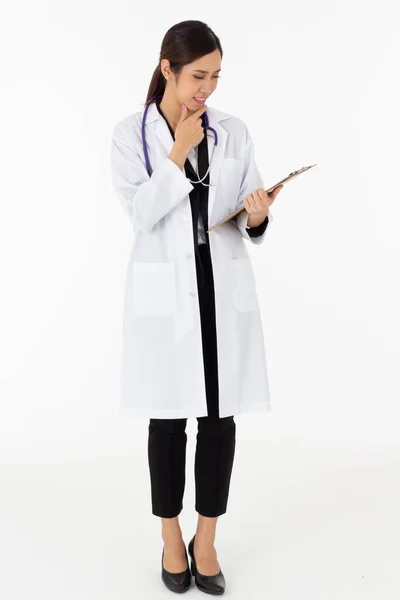 Portrait Asian Attractive Young Female Doctor White Coat Medical Science — Stock Photo, Image