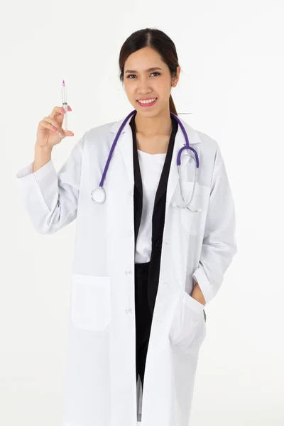 Portrait Asian Attractive Young Female Doctor White Coat Medical Science — Stock Photo, Image