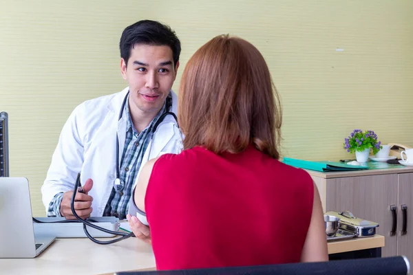 Doctor Interviewing Symptoms Asian Female Patients Broken Arm Diagnosis Next Stock Image