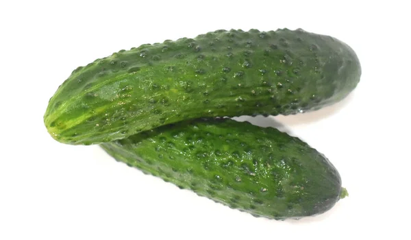 Komkommer Geïsoleerd Witte Achtergrond Met Clipping Pad Twee Komkommers — Stockfoto