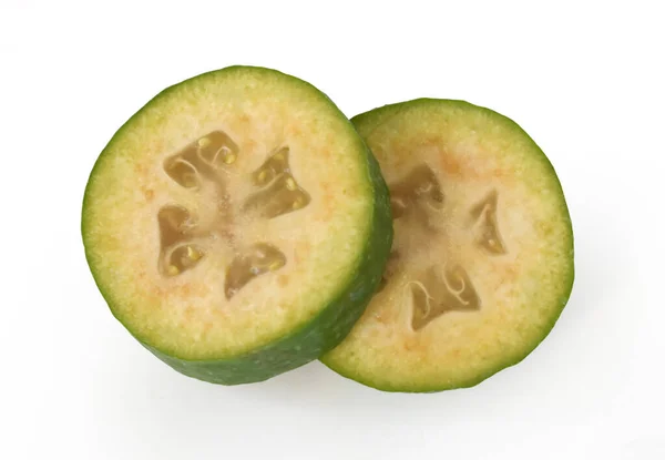 Feijoa Frutta Affettato Uno Sfondo Bianco — Foto Stock