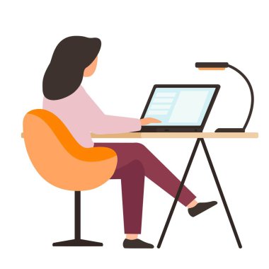 Kız dizüstü bilgisayar ekranına bakıyor. Bilgisayarda çalışan genç bir kadın..