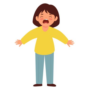 Küçük kız yüksek sesle ağlıyor. Üzgün bir çocuk histerik çığlıklar atıyor..