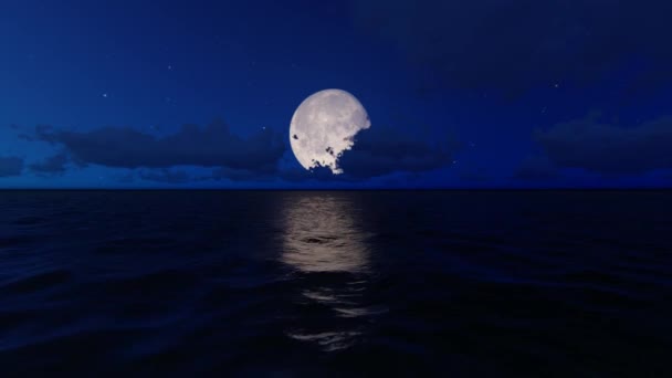 Pleine Lune Sur Mer Nuages Arrière Plan — Video