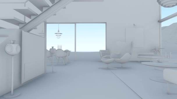 Chambre Intérieure Blanche Avec Mobilier — Video