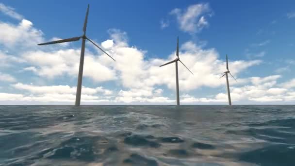 Ветряные Мельницы Воде Море — стоковое видео