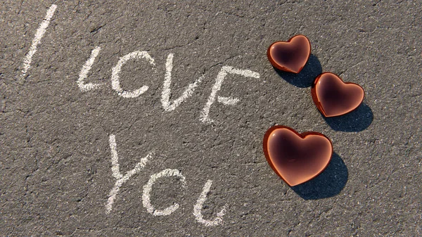 I love you text with copper hearts  on asphalt background, 3D rendering