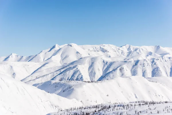 山の朝、冬、雪の風景 ロイヤリティフリーのストック写真