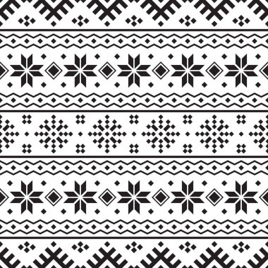 Beyaz arka planda Noel Etnik şablonu. Süs. Sınır. Kusursuz bir örnek. Arka plan olarak kullanılabilir. Vektör illüstrasyonu.