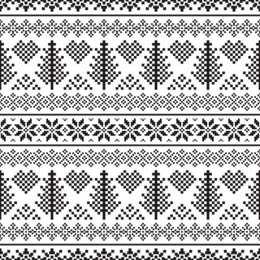 Beyaz arka planda Noel Etnik şablonu. Süs. Sınır. Kusursuz bir örnek. Arka plan olarak kullanılabilir. Vektör illüstrasyonu.