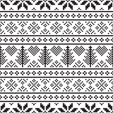 Beyaz arka planda Noel Etnik şablonu. Süs. Sınır. Kusursuz bir örnek. Arka plan olarak kullanılabilir. Vektör illüstrasyonu.