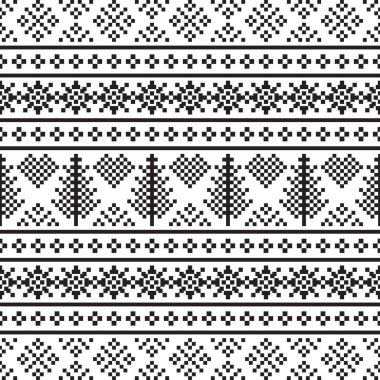Beyaz arka planda Noel Etnik şablonu. Süs. Sınır. Kusursuz bir örnek. Arka plan olarak kullanılabilir. Vektör illüstrasyonu.