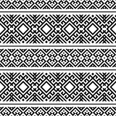 Siyah ve beyaz renklerde kusursuz Etnik desen. Bw Kabilesi Aztek Deseni