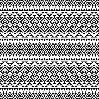 Siyah ve beyaz renklerde kusursuz Etnik desen. Bw Kabilesi Aztek Deseni