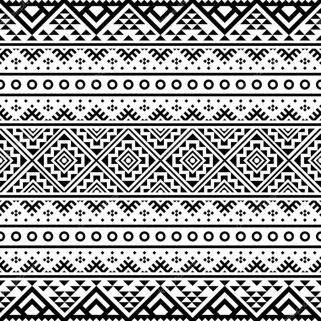 Seamless ethnic pattern in black and white color. Aztec tribal vector design
