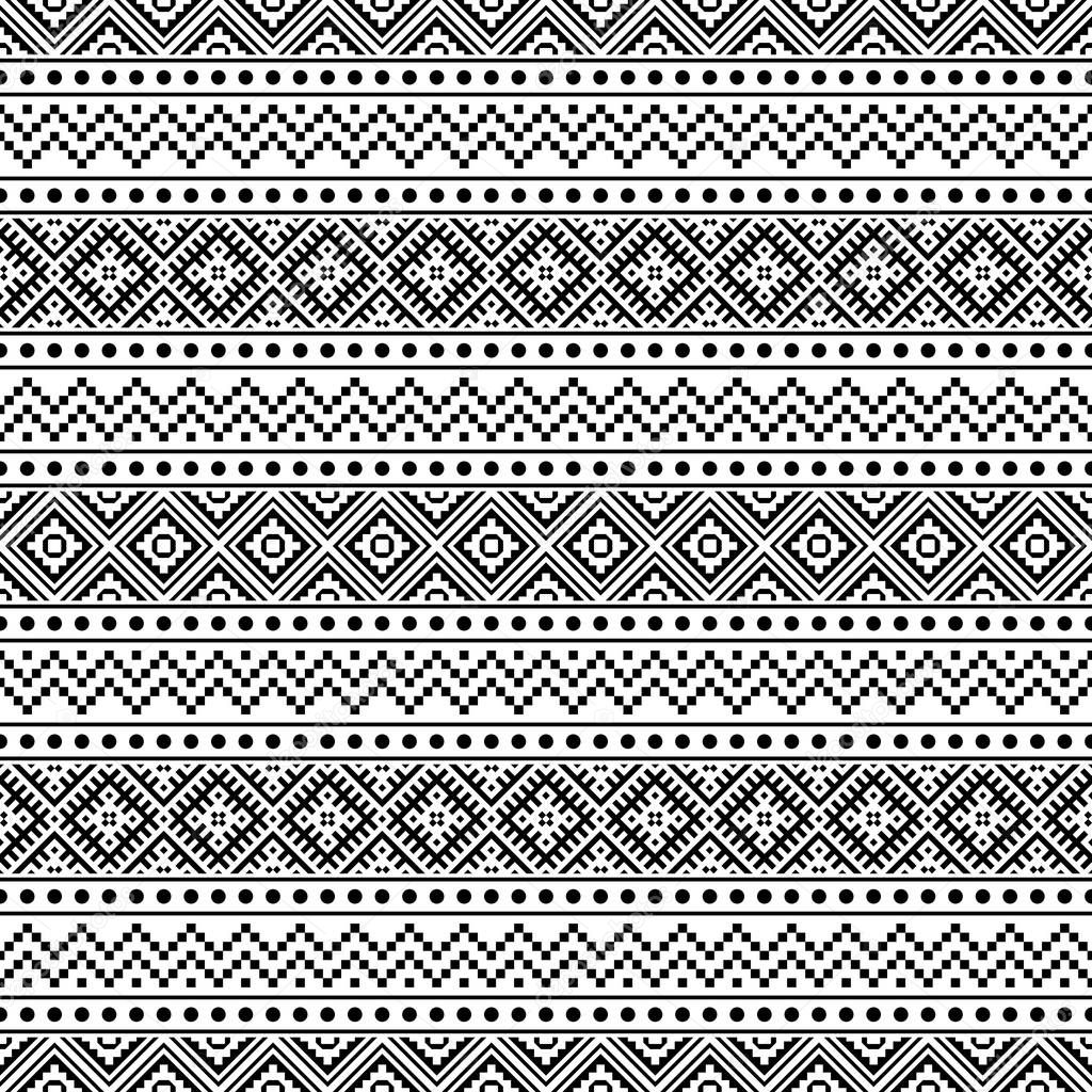 Seamless ethnic pattern in black and white color. Aztec tribal vector design