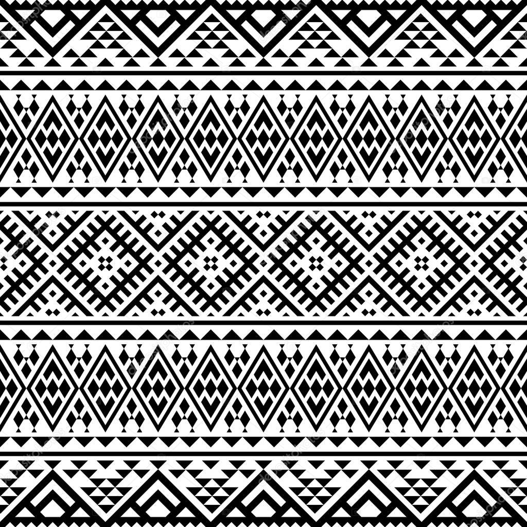 Seamless ethnic pattern in black and white color. Aztec tribal vector design