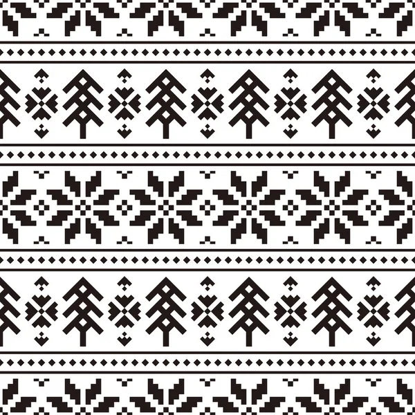 Язаний Різдвяний Етнічний Візерунок Білому Тлі Орнамент Межа Безшовний Зразок — стоковий вектор