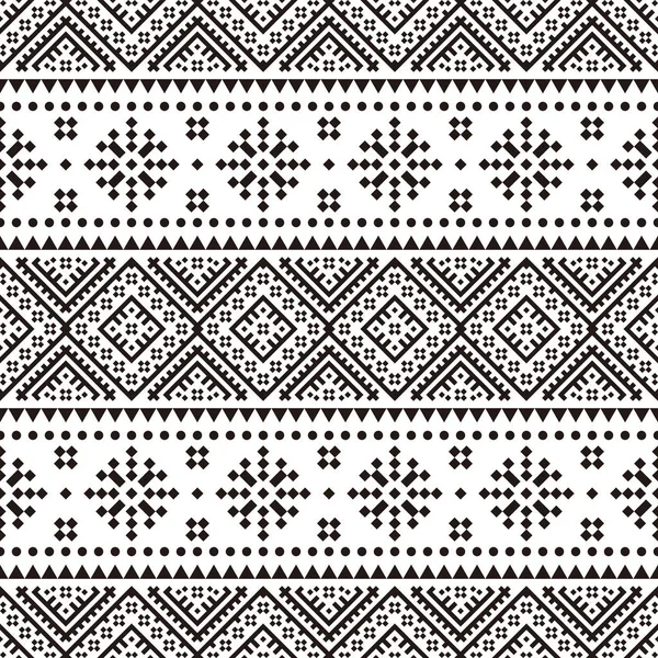 Nahtlose ethnische Muster in schwarz-weißer Farbe. Schwarz-weißes aztekisches Stammesmuster — Stockvektor