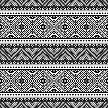 Siyah ve beyaz renkli Etnik Aztek Desenli Çizim